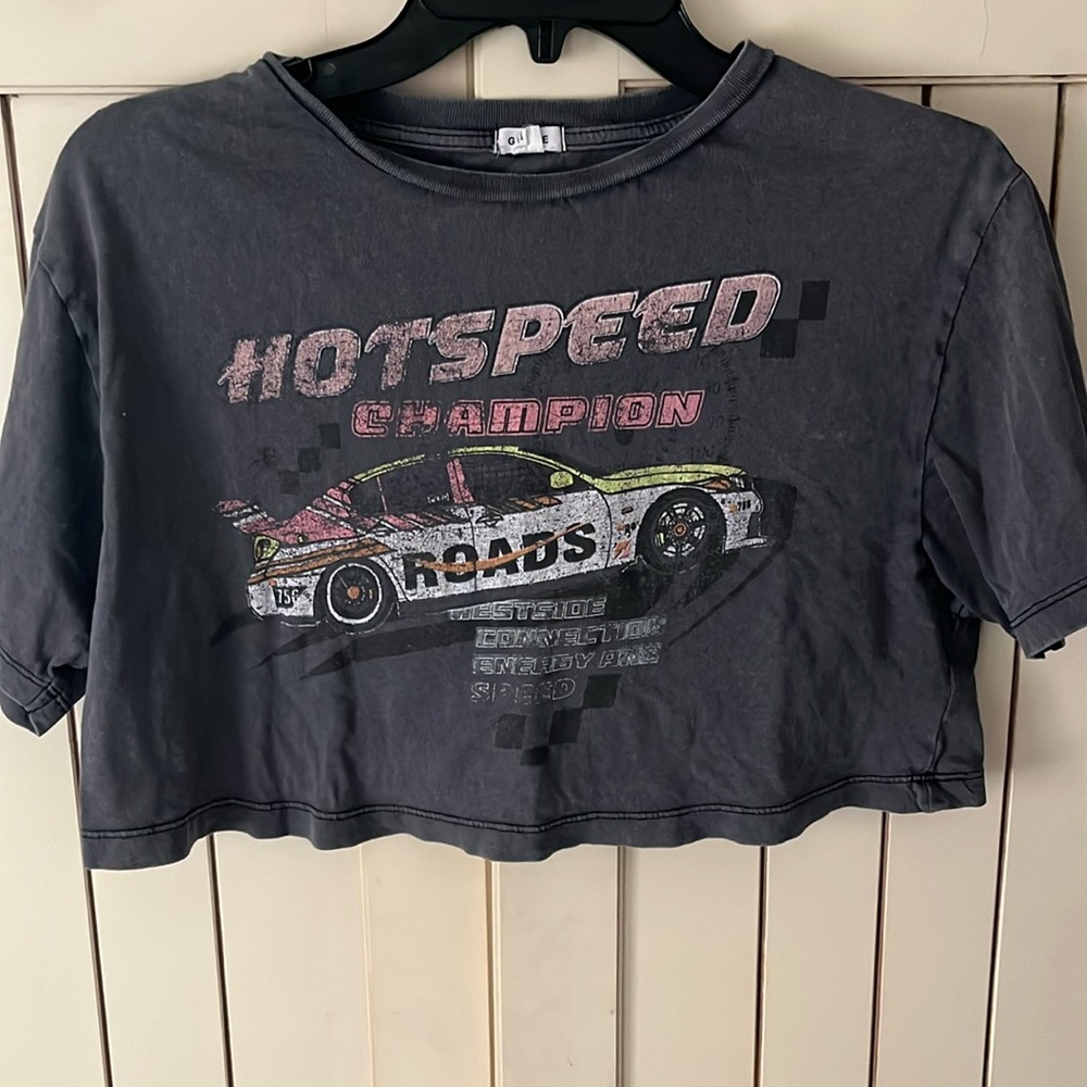 Gently worn oversized crop top - Hotspeed art on shirt